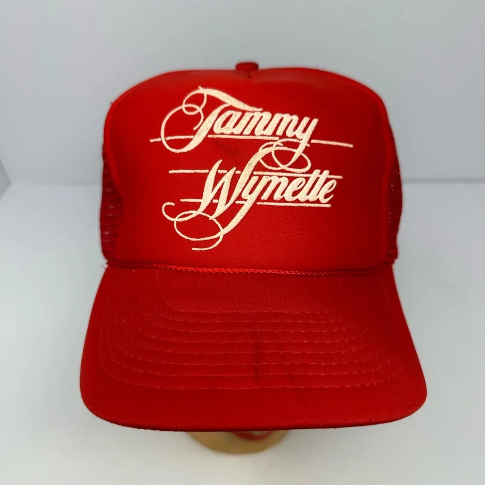 Vintage Tammy Wynette Tour Trucker Hat Cap Red Mesh Back Rope Snapback RARE!! L1